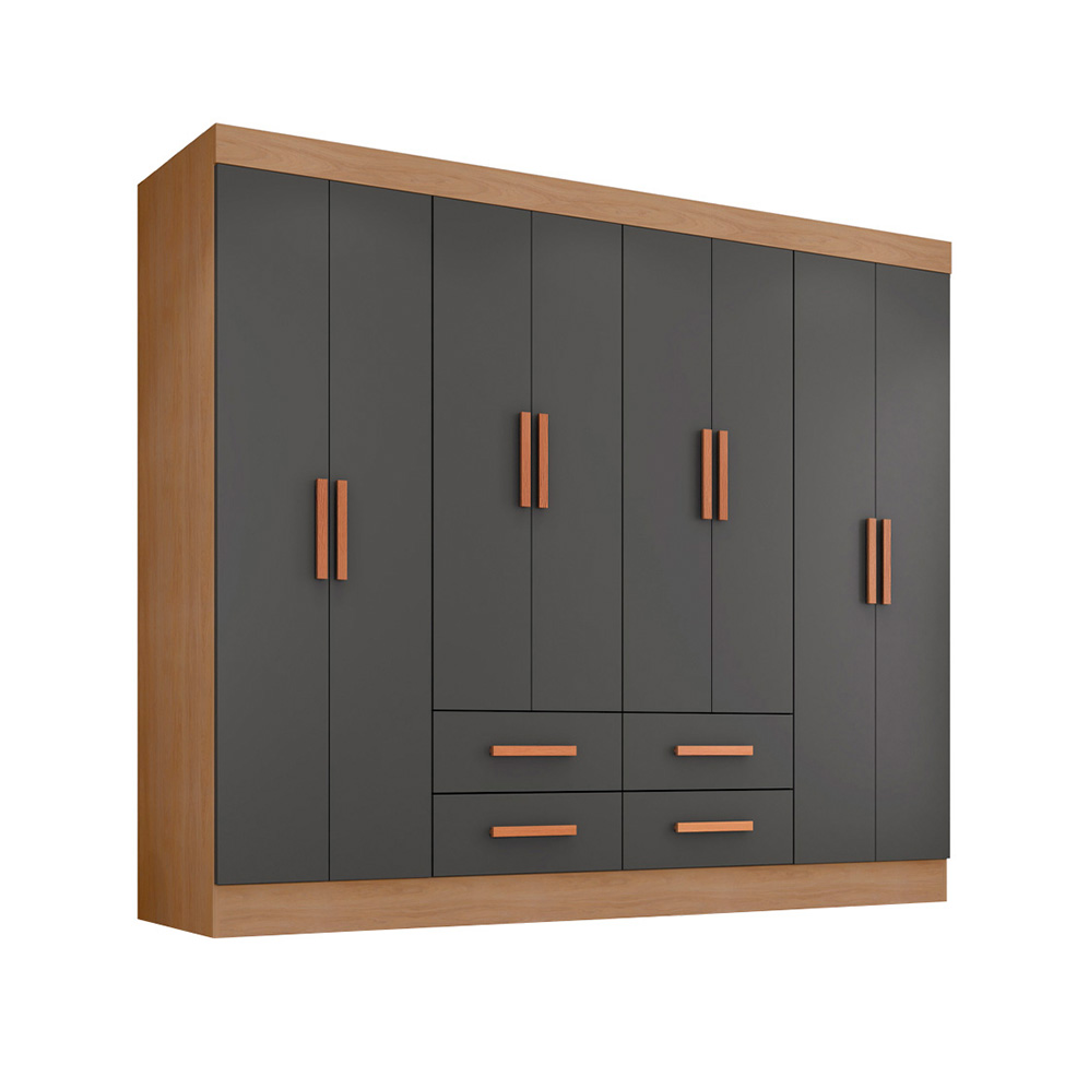 Guarda-Roupa Casal Lite 8 Portas 4 Gavetas Cinza e Nature