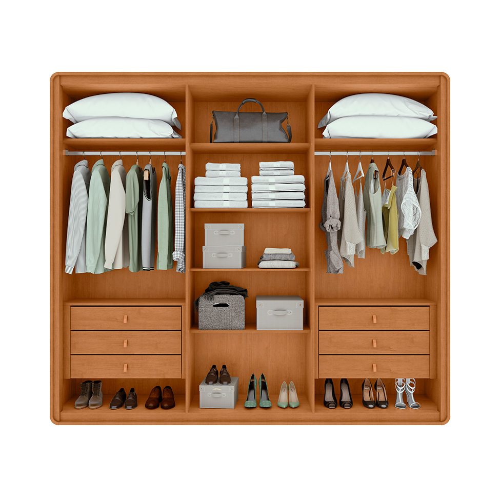 Guarda-Roupa Casal Loop 100% MDF 6 Portas 6 Gavetas Amêndoa e Sálvia