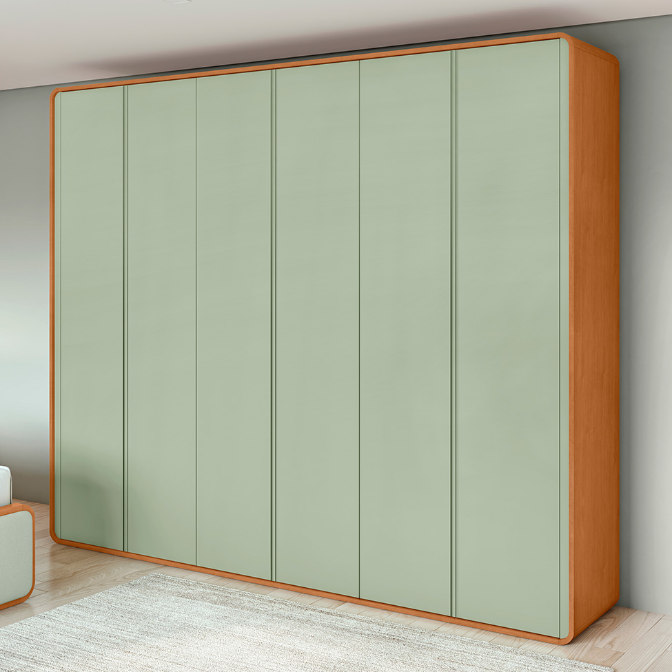 Guarda-Roupa Casal Loop 100% MDF 6 Portas 6 Gavetas Amêndoa e Sálvia