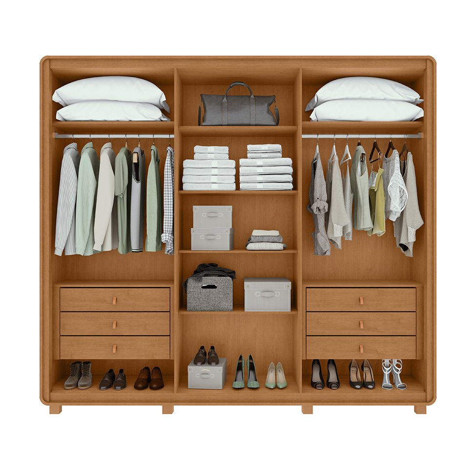 Guarda-Roupa Casal Loop com Pés 6 Portas 6 Gavetas Amêndoa