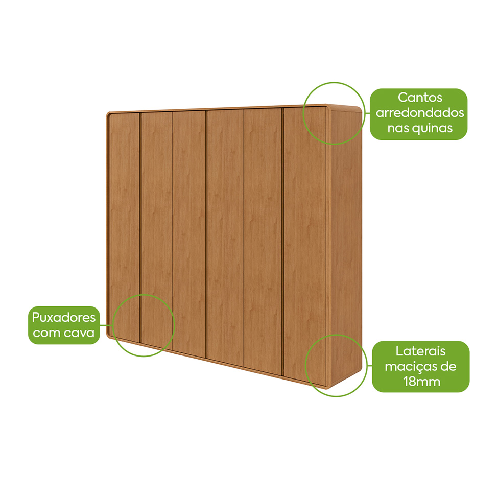 Guarda-Roupa Casal Loop com Pés 6 Portas 6 Gavetas Amêndoa