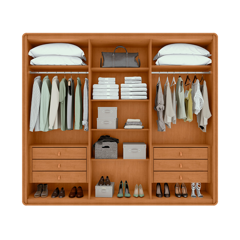 Guarda-Roupa Casal Loop com Pés 6 Portas 6 Gavetas Amêndoa e Off White
