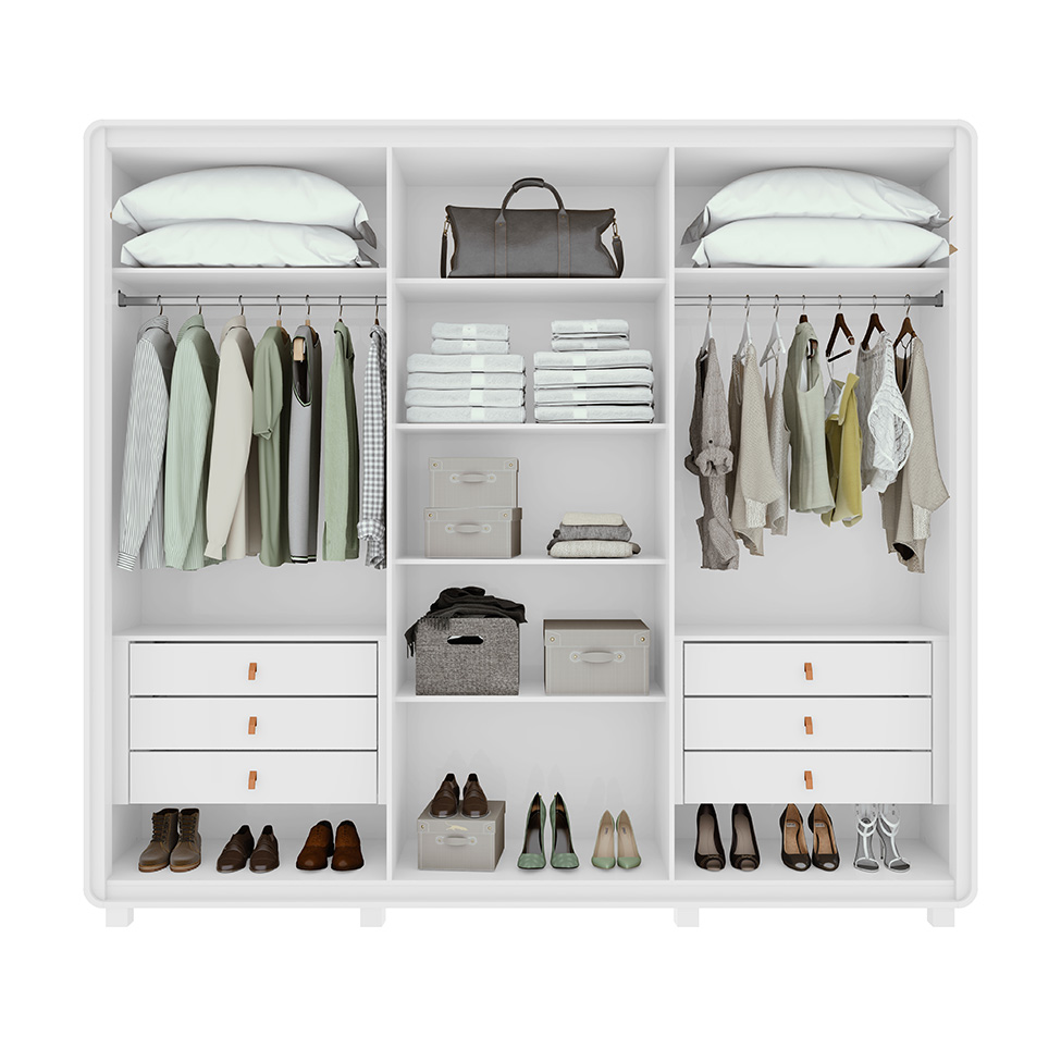 Guarda-Roupa Casal Loop com Pés 6 Portas 6 Gavetas Branco