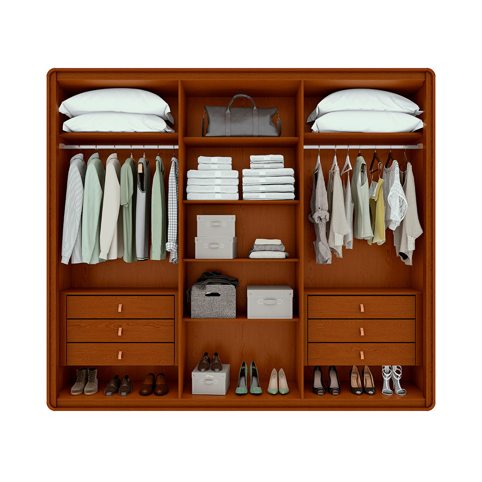 Guarda-Roupa Casal Loop com Pés 6 Portas 6 Gavetas Frassino e Sálvia
