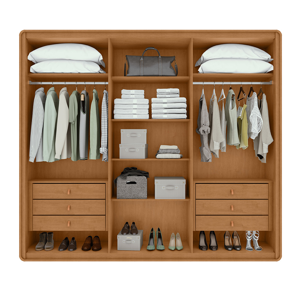 Guarda-Roupa Casal Loop sem Pés 6 Portas 6 Gavetas Amêndoa