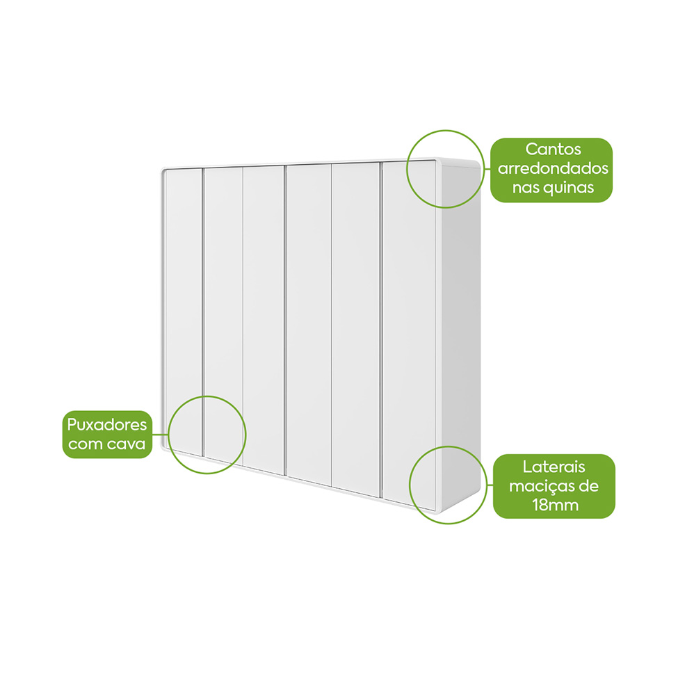 Guarda-Roupa Casal Loop sem Pés 6 Portas 6 Gavetas Branco