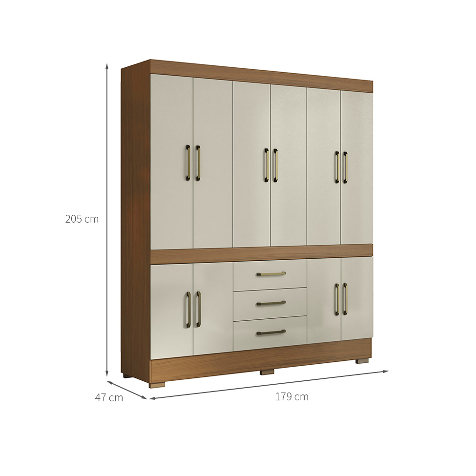 Guarda-Roupa Casal Mônaco 10 Portas 3 Gavetas Atacama e Areia