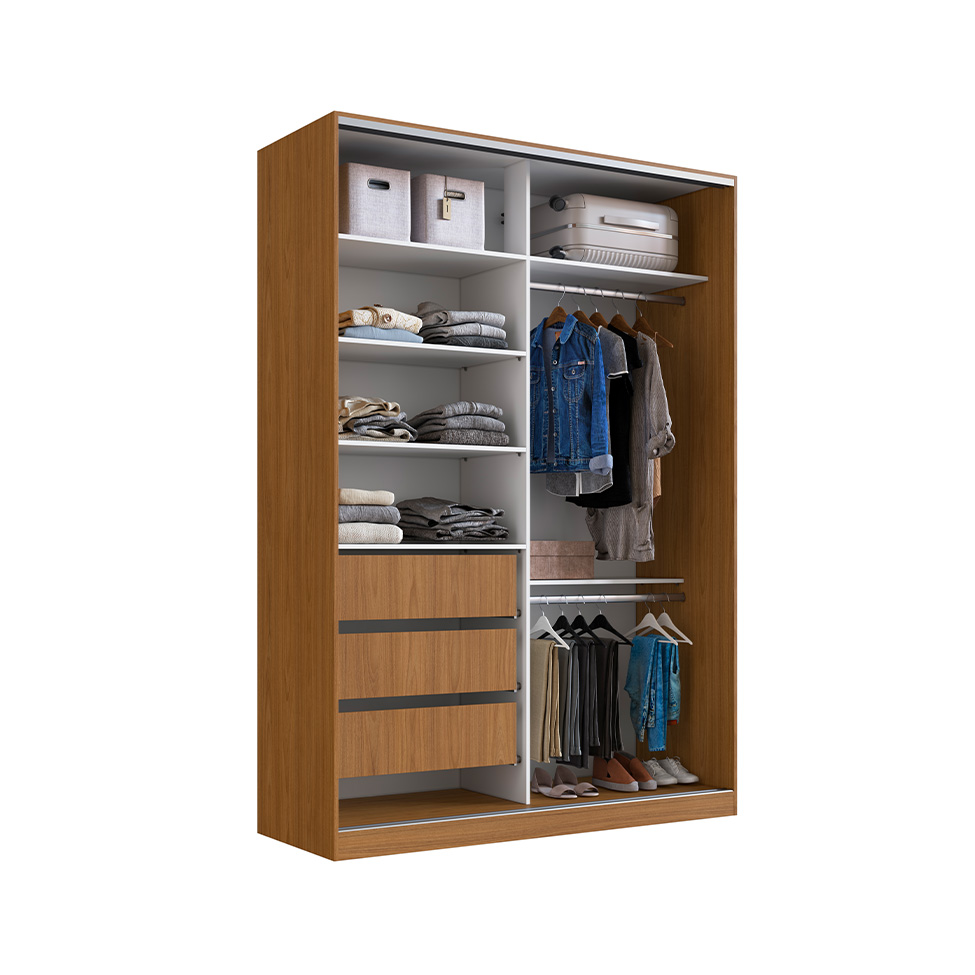 Guarda-Roupa Casal Madê 2 Portas 3 Gavetas Freijó e Branco