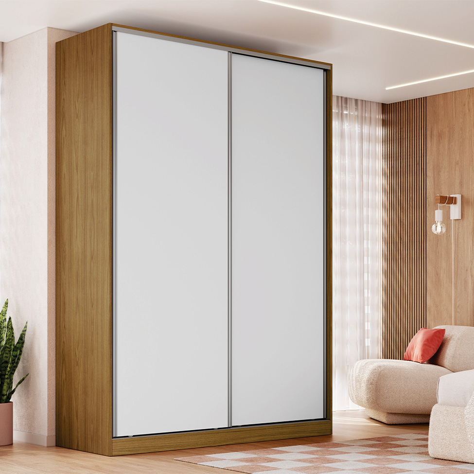 Guarda-Roupa Casal Madê 2 Portas 3 Gavetas Freijó e Branco