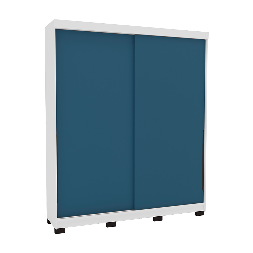 Guarda-Roupa Casal Madrid 2 Portas 2 Gavetas Branco e Azul