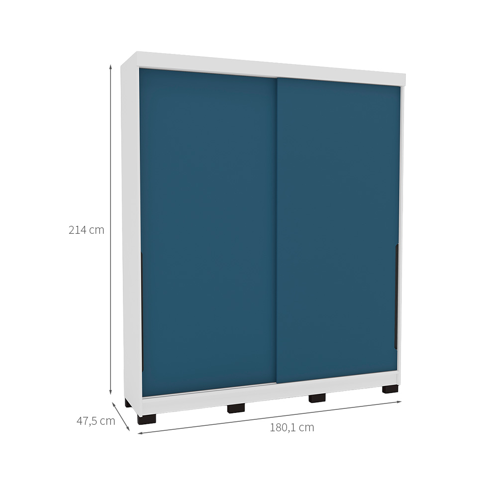 Guarda-Roupa Casal Madrid 2 Portas 2 Gavetas Branco e Azul