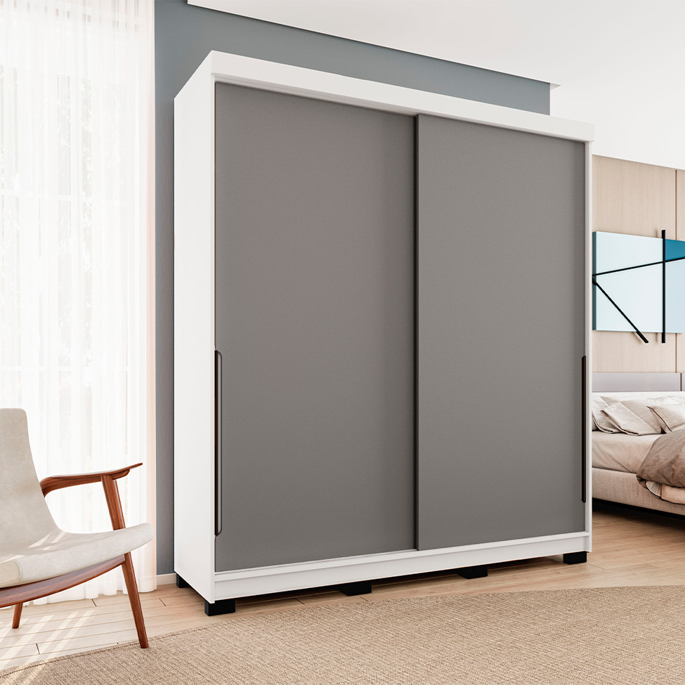 Guarda-Roupa Casal Madrid 2 Portas 2 Gavetas Branco e Cinza