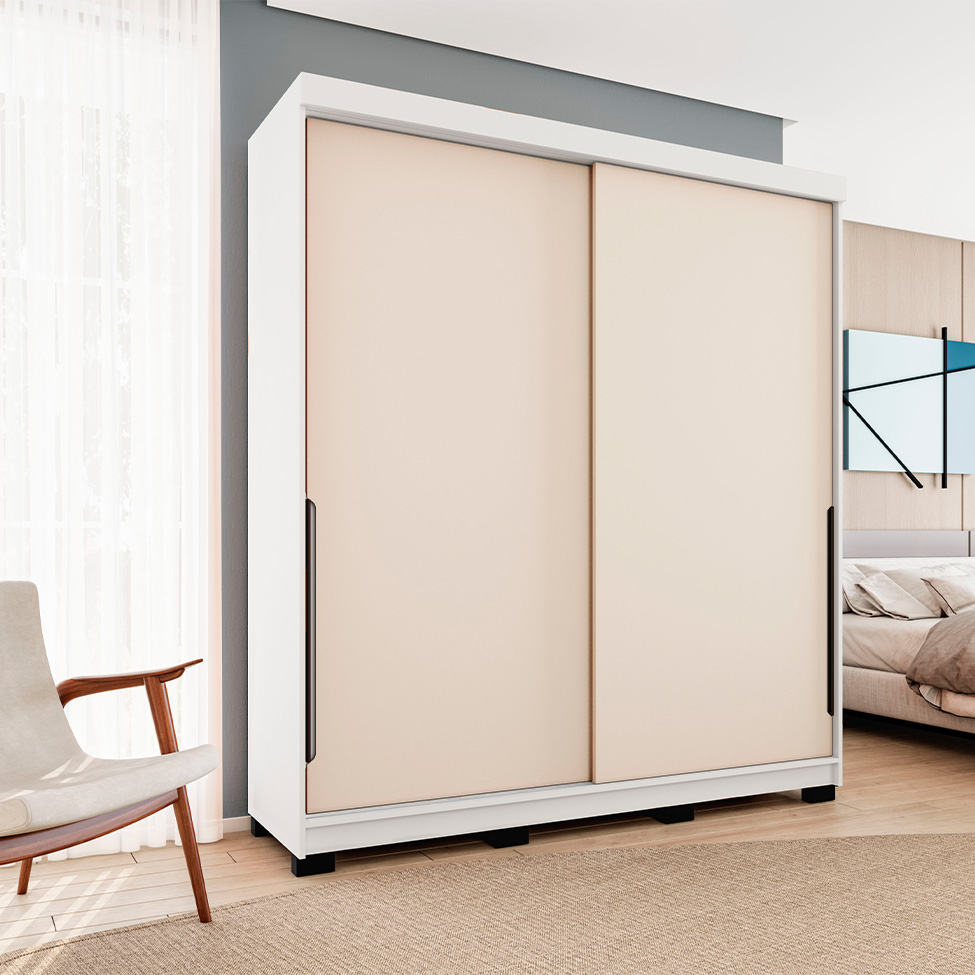 Guarda-Roupa Casal Madrid 2 Portas 2 Gavetas Branco e Creme