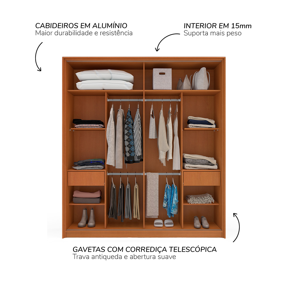Guarda-Roupa Casal Madrid 2 Portas 2 Gavetas Freijó e Creme