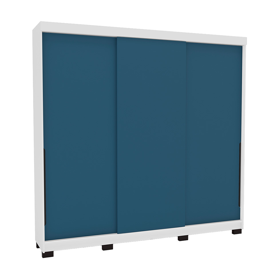 Guarda-Roupa Casal Madrid 3 Portas 4 Gavetas Branco e Azul