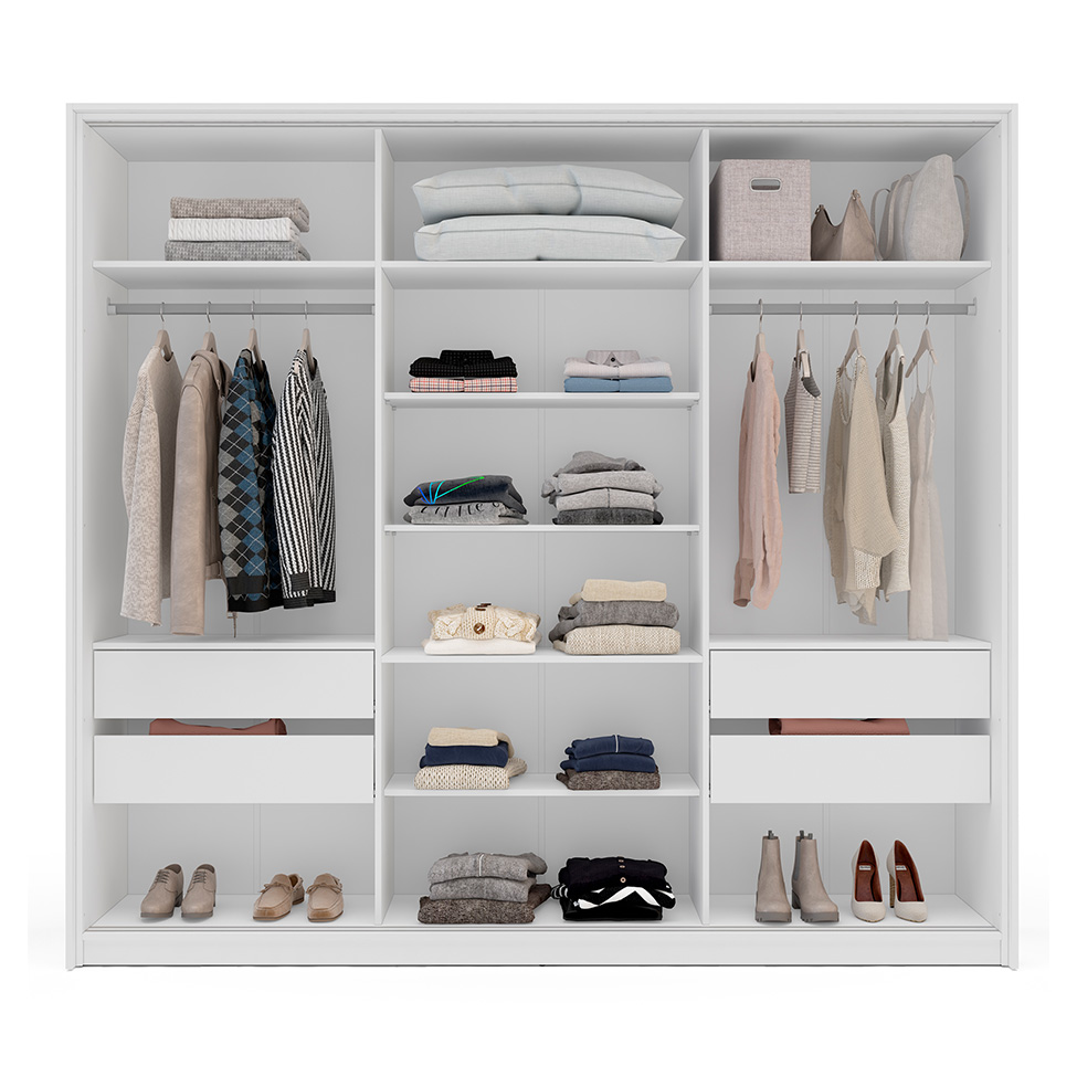Guarda-Roupa Casal Madrid 3 Portas 4 Gavetas Branco e Azul