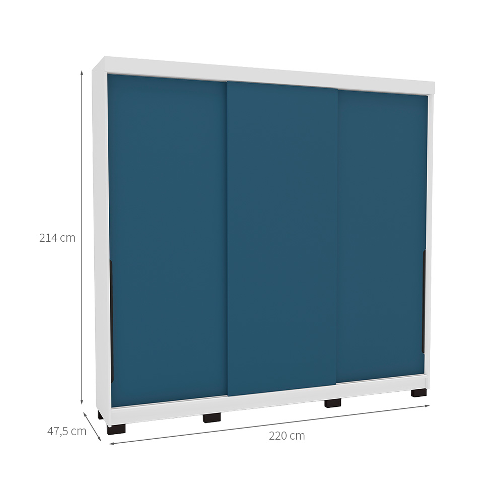 Guarda-Roupa Casal Madrid 3 Portas 4 Gavetas Branco e Azul
