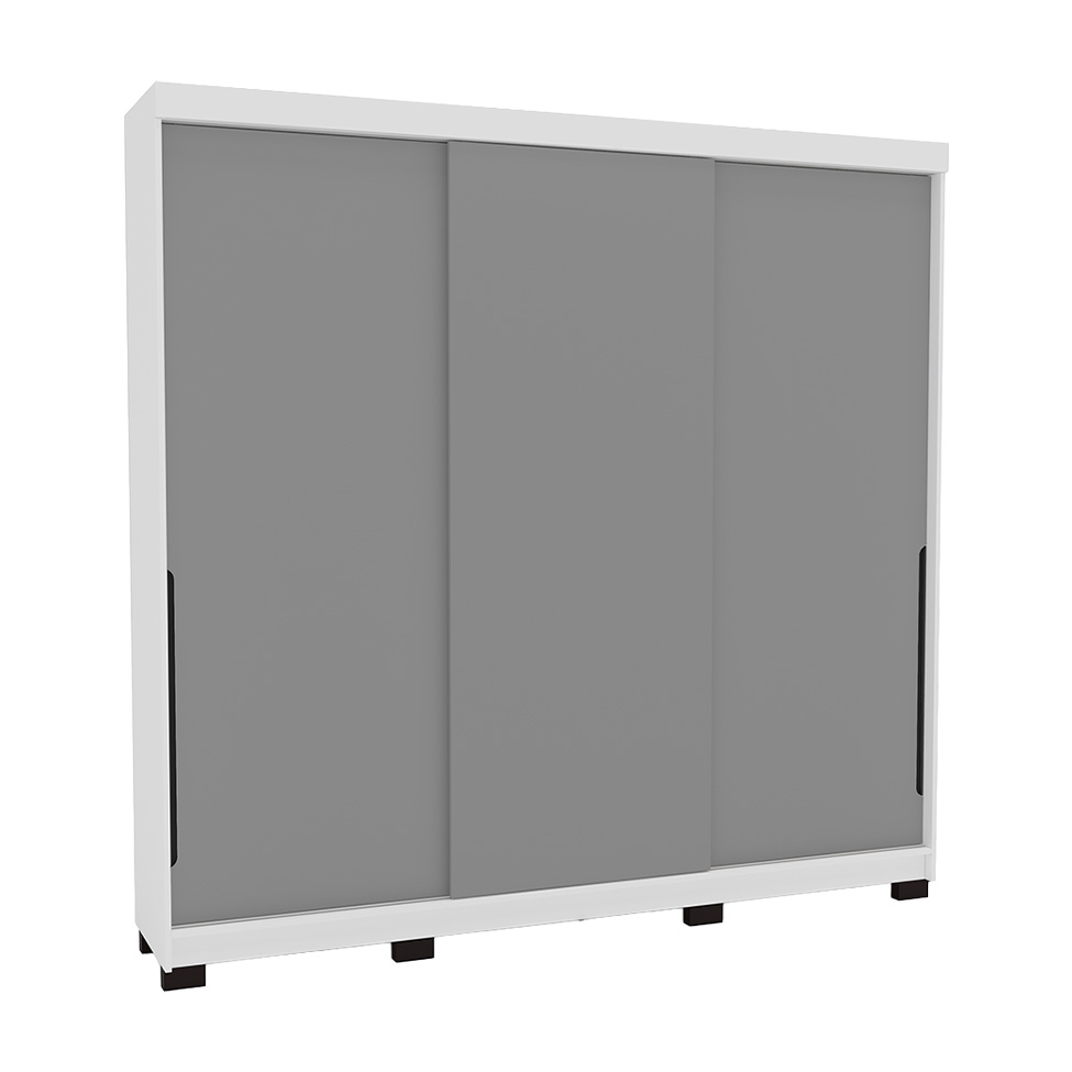 Guarda-Roupa Casal Madrid 3 Portas 4 Gavetas Branco e Cinza