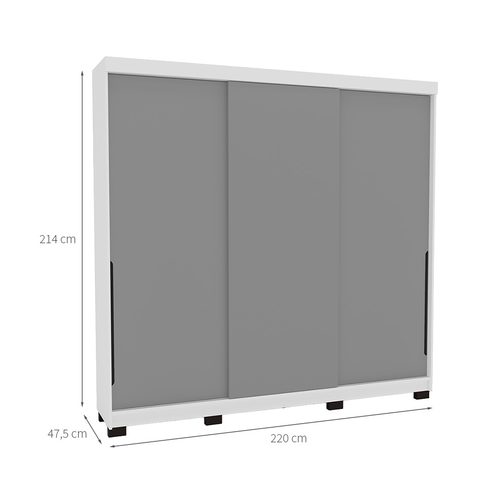 Guarda-Roupa Casal Madrid 3 Portas 4 Gavetas Branco e Cinza