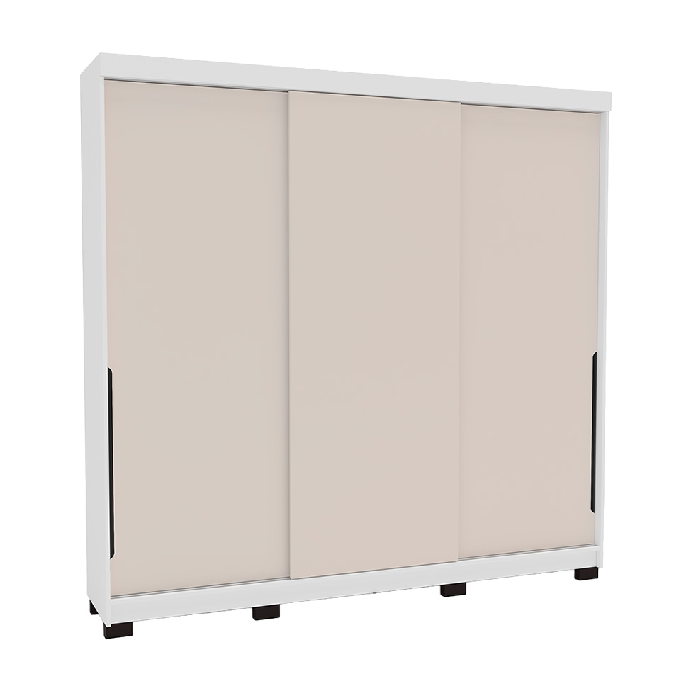 Guarda-Roupa Casal Madrid 3 Portas 4 Gavetas Branco e Creme