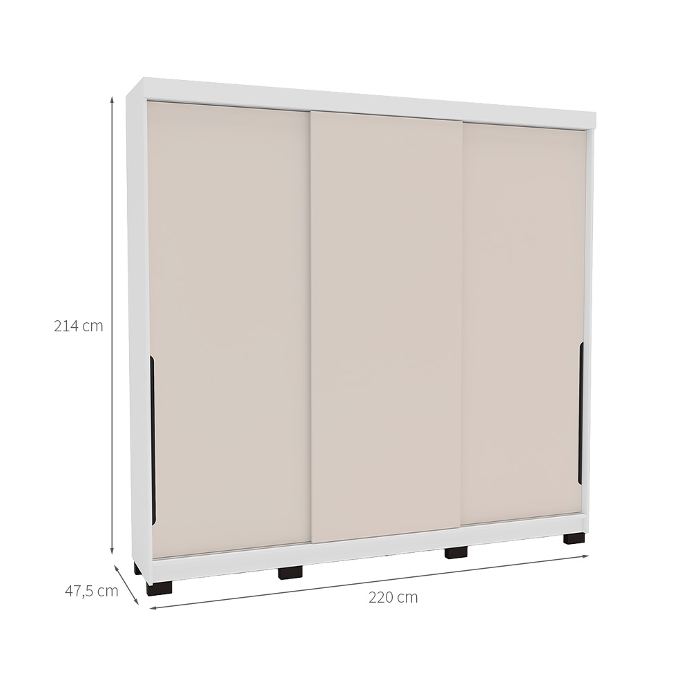 Guarda-Roupa Casal Madrid 3 Portas 4 Gavetas Branco e Creme