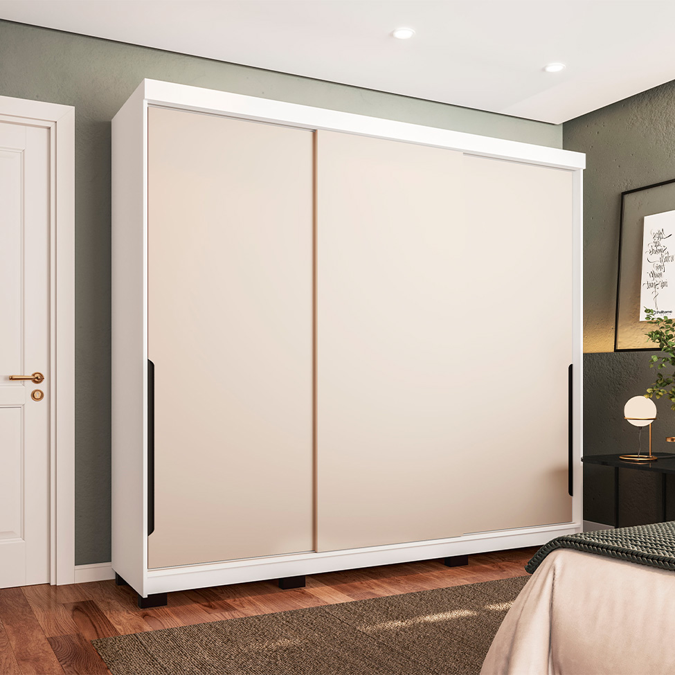 Guarda-Roupa Casal Madrid 3 Portas 4 Gavetas Branco e Creme