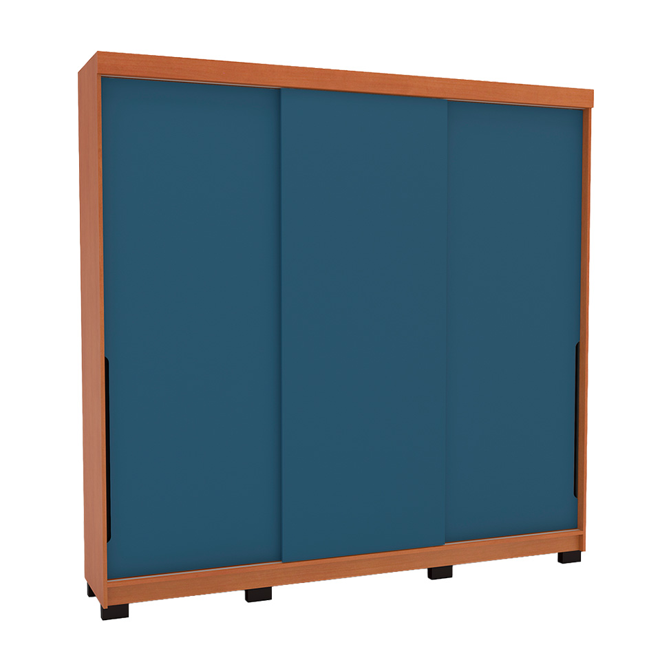 Guarda-Roupa Casal Madrid 3 Portas 4 Gavetas Freijó e Azul