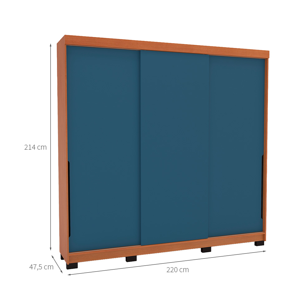 Guarda-Roupa Casal Madrid 3 Portas 4 Gavetas Freijó e Azul