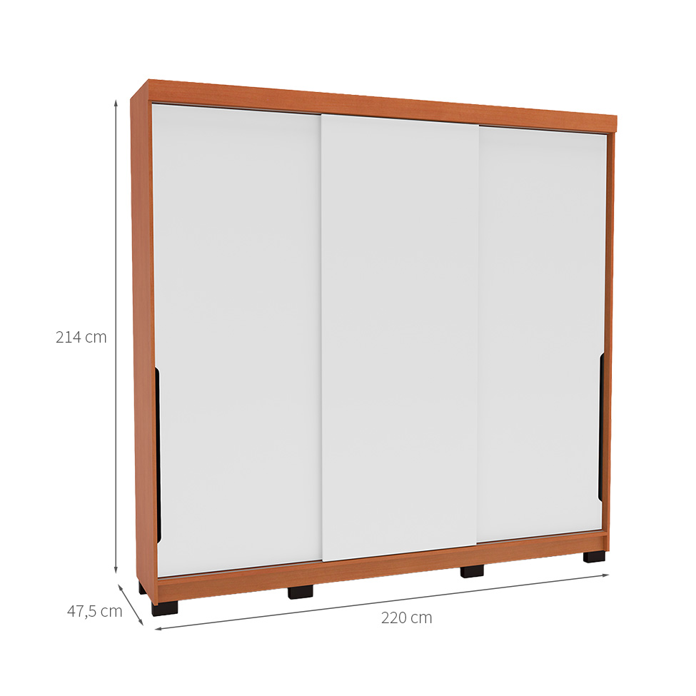 Guarda-Roupa Casal Madrid 3 Portas 4 Gavetas Freijó e Branco