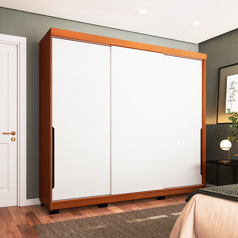 Guarda-Roupa Casal Madrid 3 Portas 4 Gavetas Freijó e Branco
