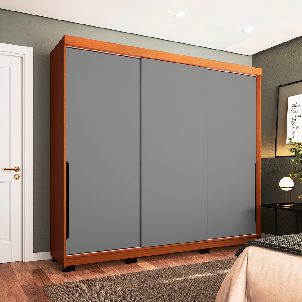 Guarda-Roupa Casal Madrid 3 Portas 4 Gavetas Freijó e Cinza