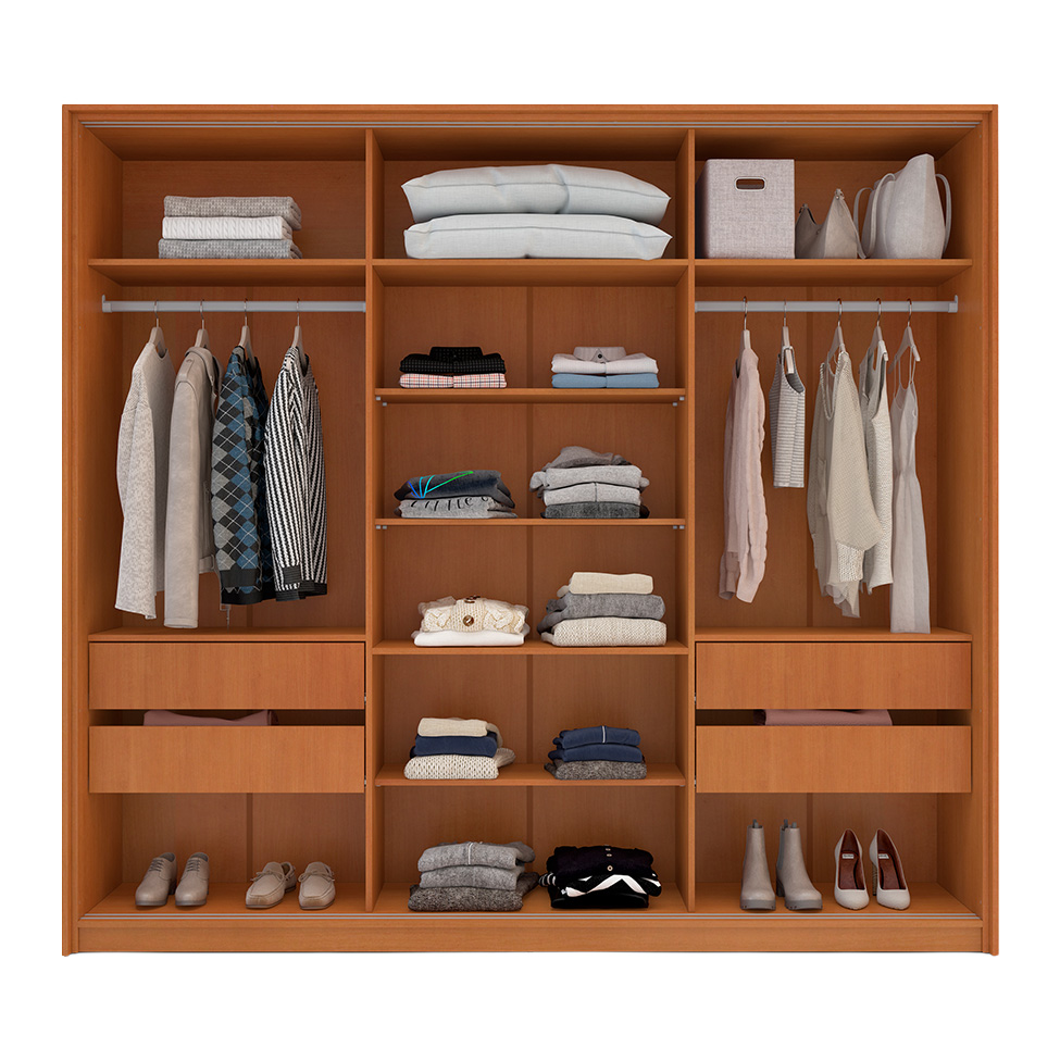 Guarda-Roupa Casal Madrid 3 Portas 4 Gavetas Freijó e Creme