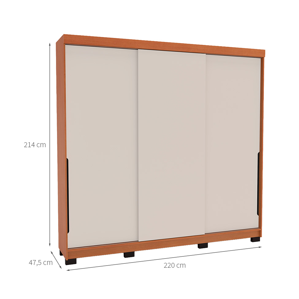 Guarda-Roupa Casal Madrid 3 Portas 4 Gavetas Freijó e Creme