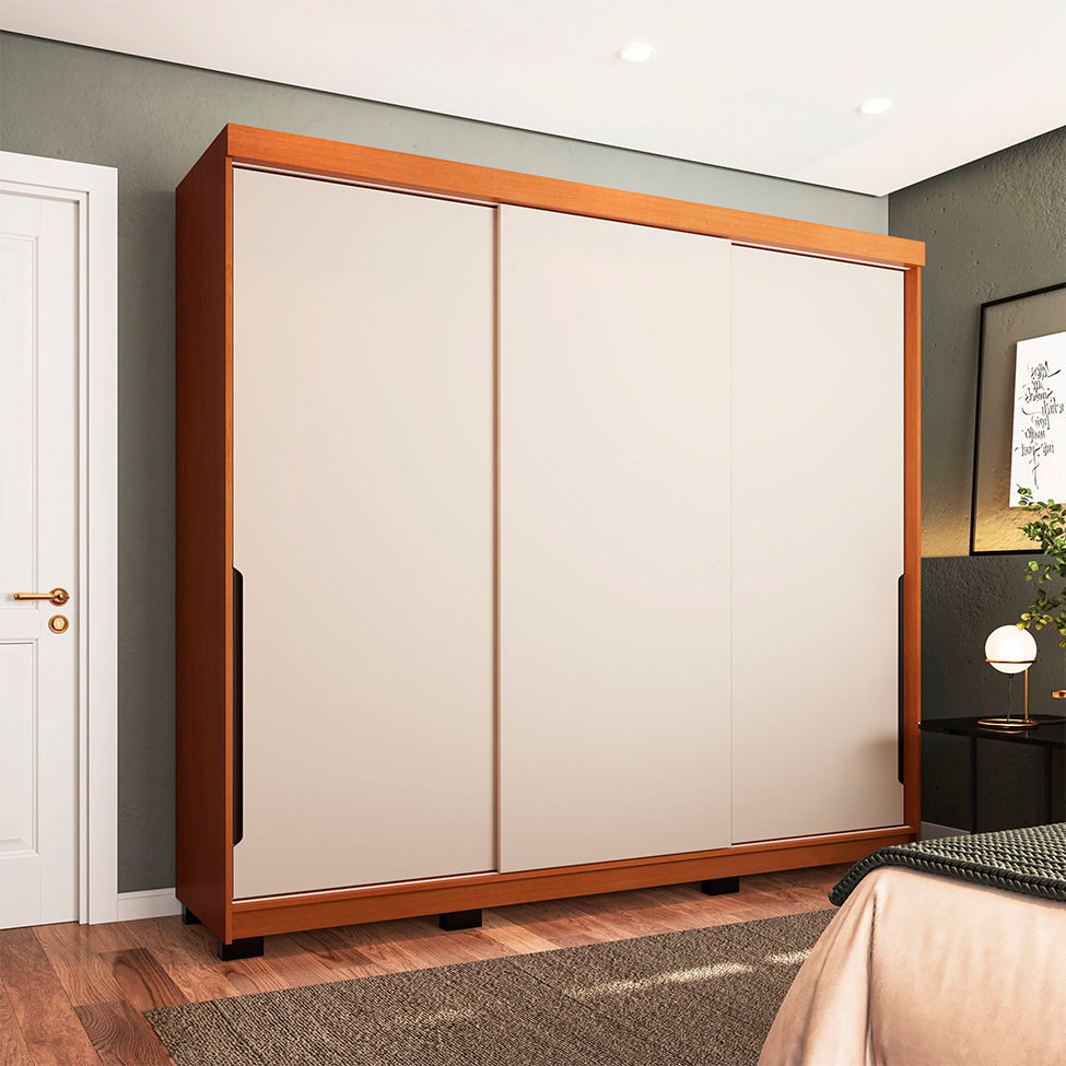 Guarda-Roupa Casal Madrid 3 Portas 4 Gavetas Freijó e Creme