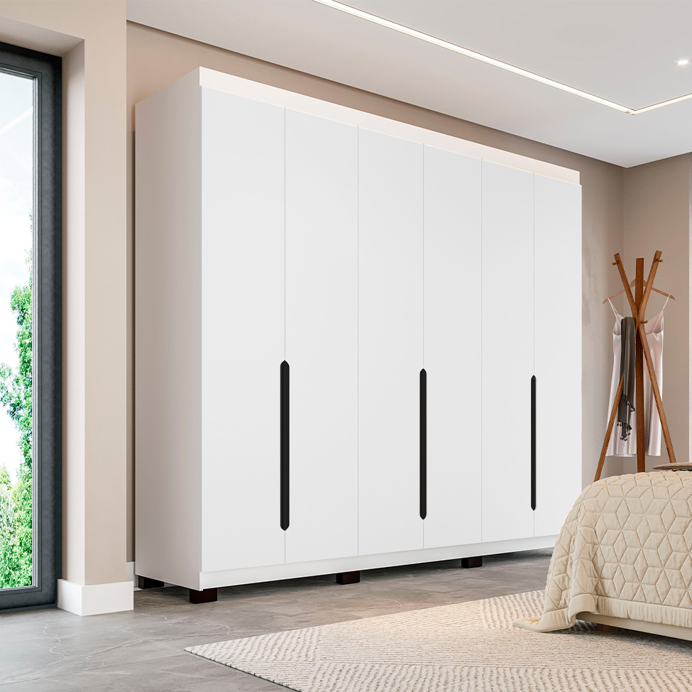 Guarda-Roupa Casal Madrid 6 Portas 4 Gavetas Branco