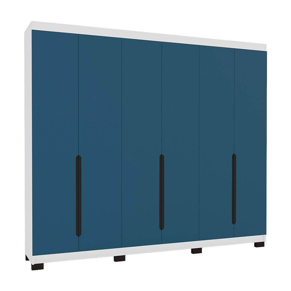 Guarda-Roupa Casal Madrid 6 Portas 4 Gavetas Branco e Azul