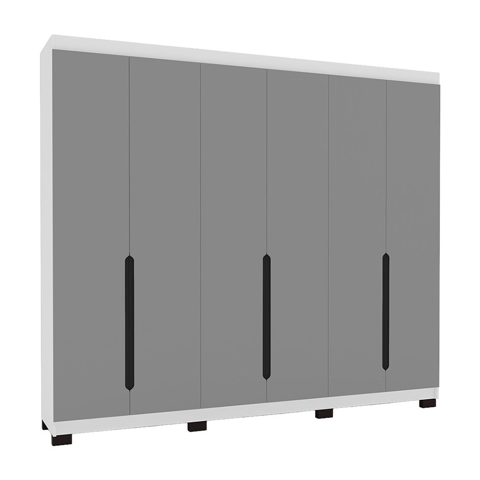 Guarda-Roupa Casal Madrid 6 Portas 4 Gavetas Branco e Cinza