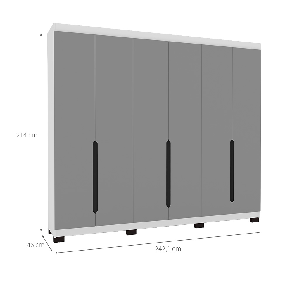 Guarda-Roupa Casal Madrid 6 Portas 4 Gavetas Branco e Cinza