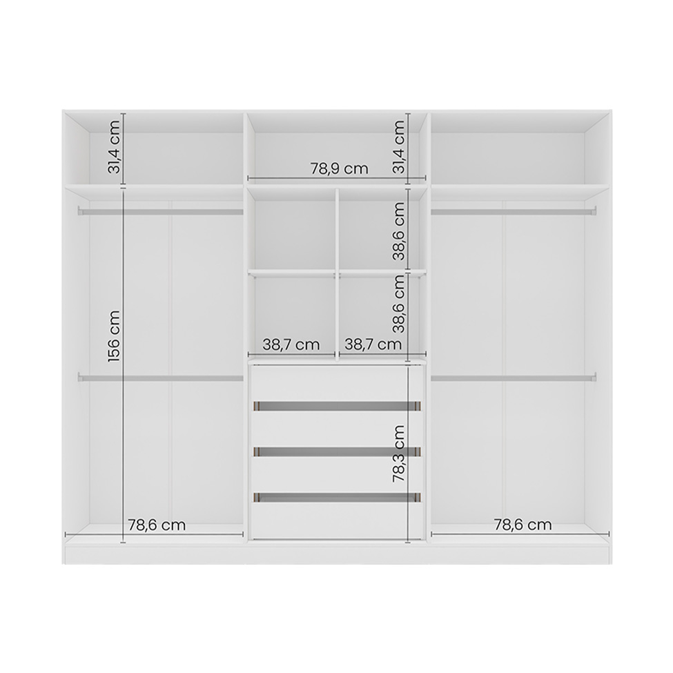 Guarda-Roupa Casal Madrid 6 Portas 4 Gavetas Branco e Cinza