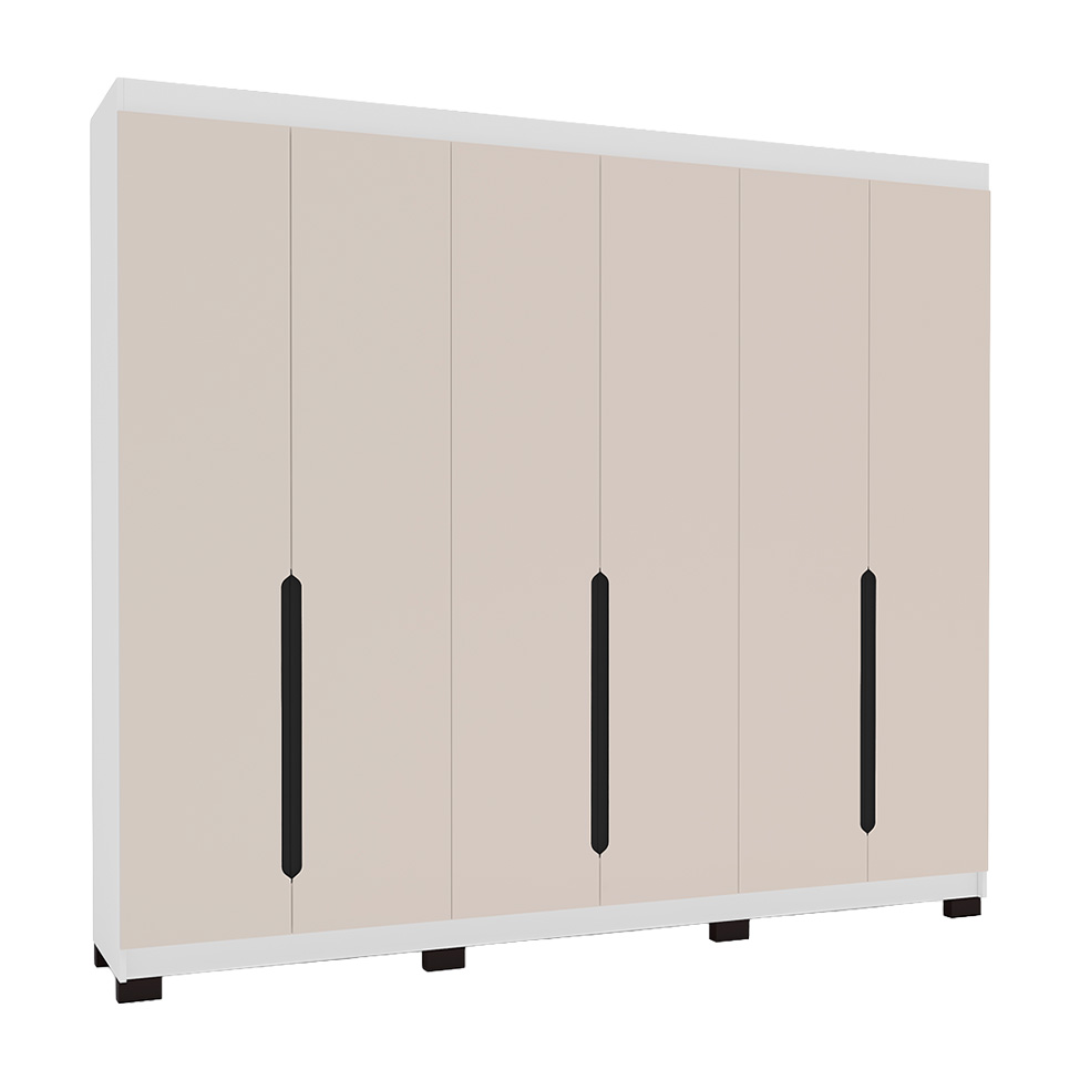 Guarda-Roupa Casal Madrid 6 Portas 4 Gavetas Branco e Creme