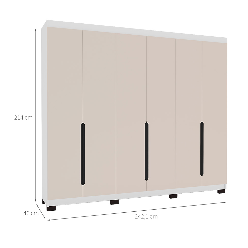Guarda-Roupa Casal Madrid 6 Portas 4 Gavetas Branco e Creme