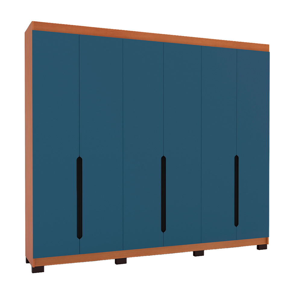 Guarda-Roupa Casal Madrid 6 Portas 4 Gavetas Freijó e Azul