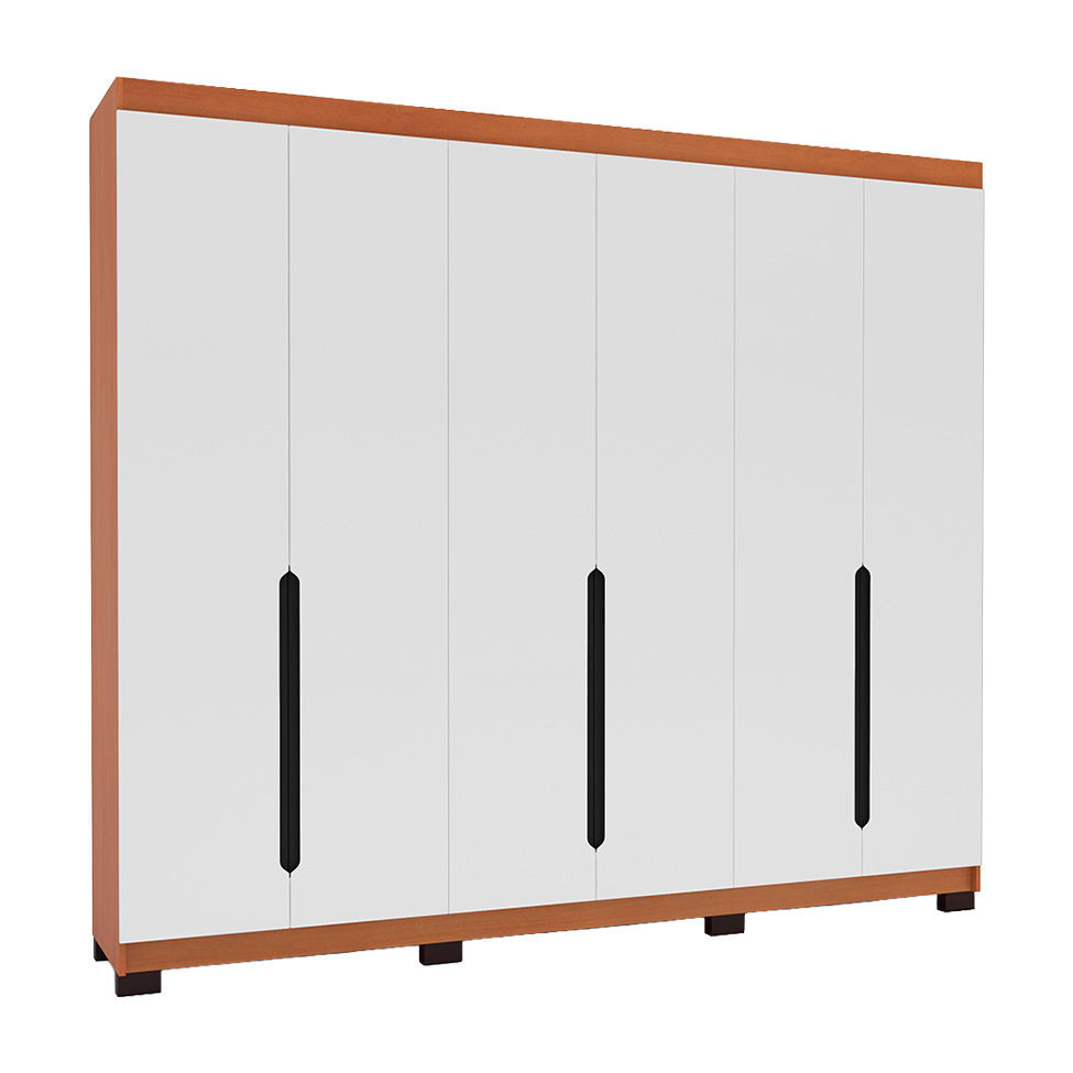 Guarda-Roupa Casal Madrid 6 Portas 4 Gavetas Freijó e Branco