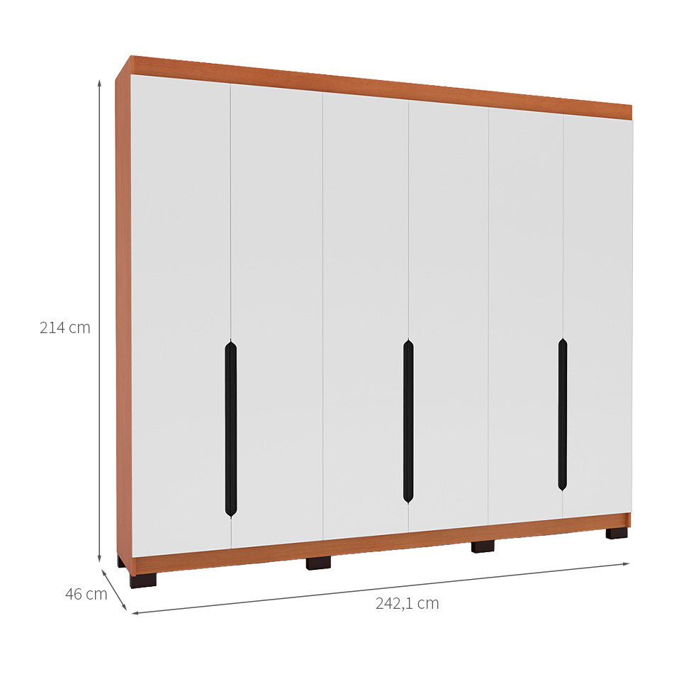 Guarda-Roupa Casal Madrid 6 Portas 4 Gavetas Freijó e Branco