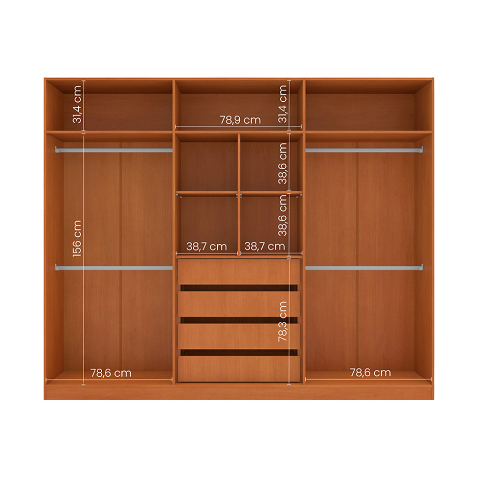 Guarda-Roupa Casal Madrid 6 Portas 4 Gavetas Freijó e Branco