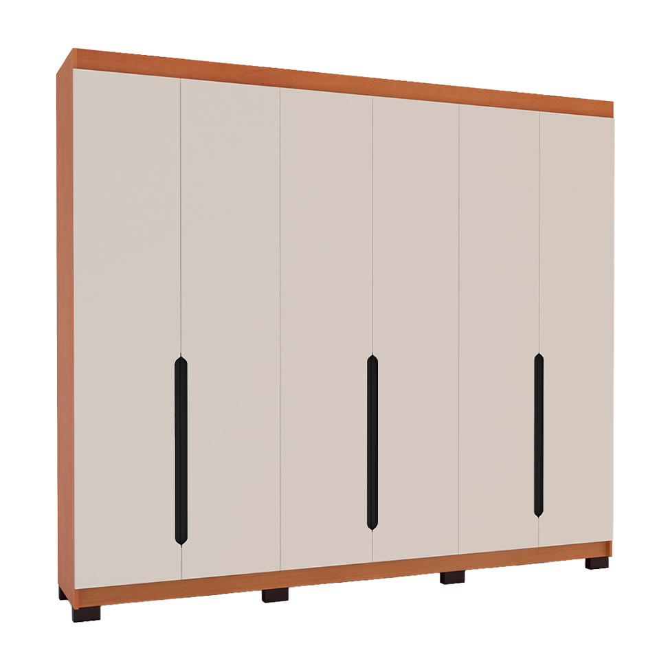 Guarda-Roupa Casal Madrid 6 Portas 4 Gavetas Freijó e Creme
