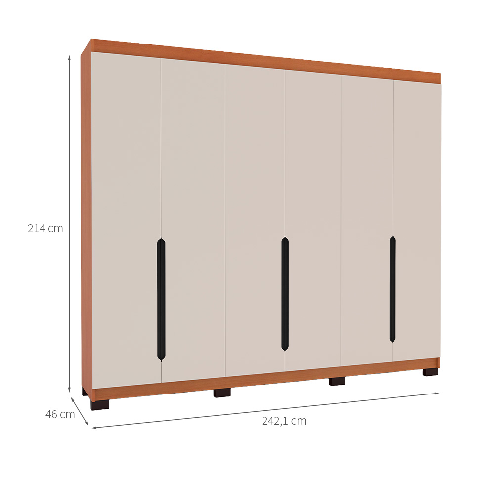 Guarda-Roupa Casal Madrid 6 Portas 4 Gavetas Freijó e Creme