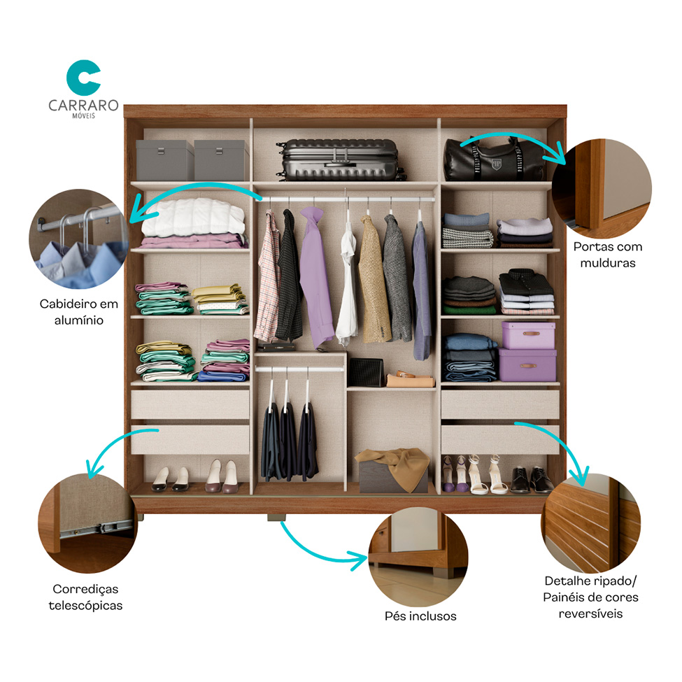 Guarda-Roupa Casal Magnum Flex 2 Portas 4 Gavetas Freijó e Avelã