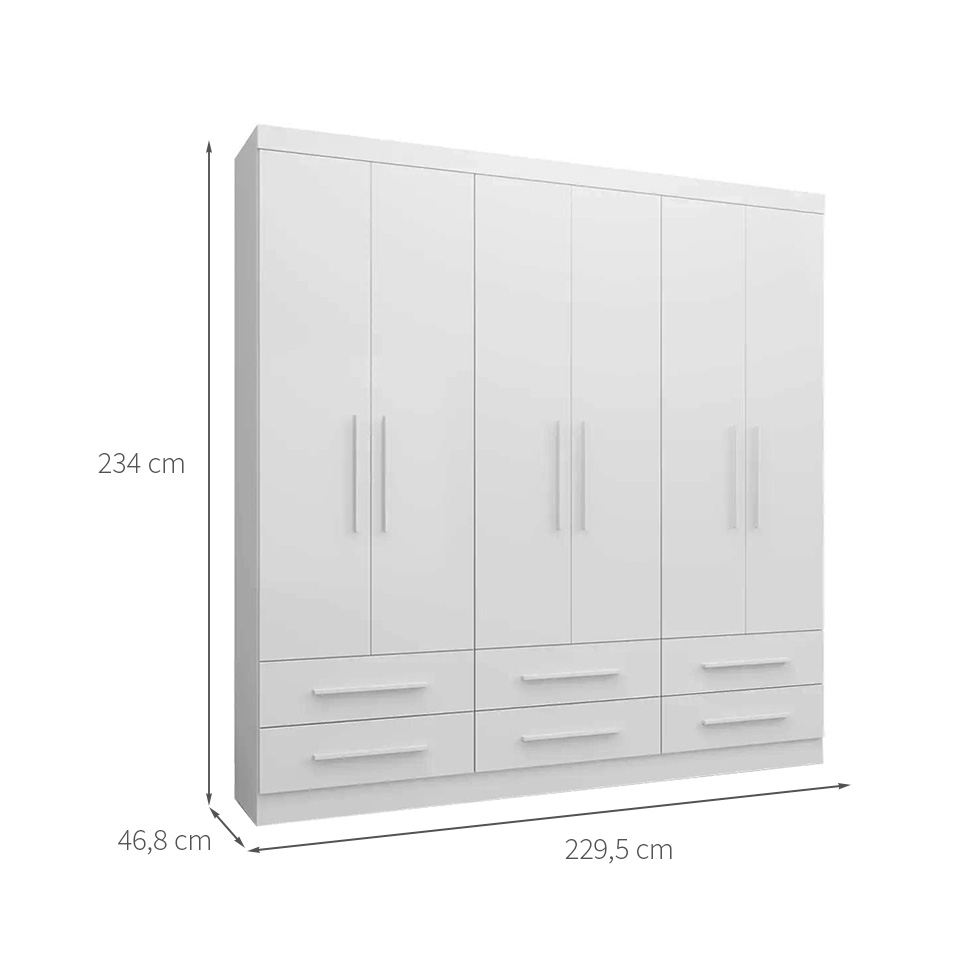 Guarda-Roupa Casal Majestic 6 Portas 6 Gavetas Branco
