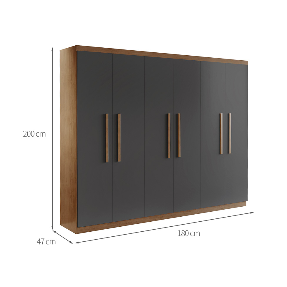 Guarda-Roupa Casal Malibu 6 PT 2 GV Imbuia e Grafite